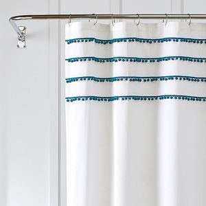 Navy blue Pom Pom shower curtain